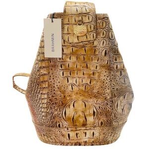 NWT! Brahmin Melbourne Allie Cashew Croc Embossed Leather Sling Bag Backpack